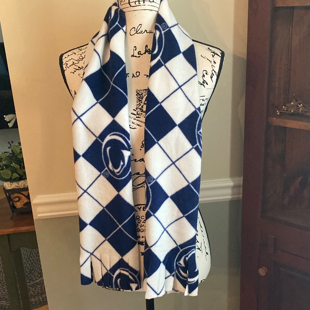 Penn State University Blue and White Argyle fleece Scarf